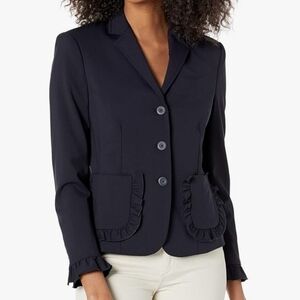 Rebecca Taylor Black Spring Ruffle Wool Blazer Size 4